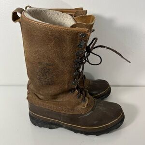 Vintage Sorel Made in Canada Suede Brown Winter Snow Boots Mens Size 7